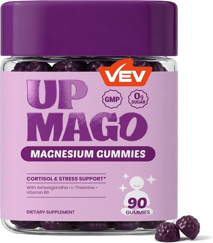 VEV UPMAGO Bisglycinate Magnesium Gummies – 90 Count – 4-in-1 Formula with Ashwagandha, L-Theanine & Vitamin B6 – No Added Sugar Vegan Gummies in Saudi Arabia