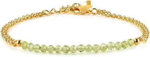 InfinityGemsArt Bracelets for Women Natural Birthstone Micro Beaded Stone Double Chain Drop Crystals Gemstones Bracelet Jewelry, 14K Gold Plated Adjustable Chain in Kuwait