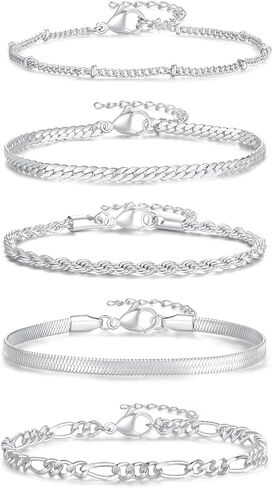 XIANNVXI Gold Plated Bracelets for Women Adjustable 14K Dainty Gold Bracelet Stack for Women Stackable Cuban Link Paperclip Chain Bracelet Set 5PCS Cute Trendy Bracelets for Present in Saudi Arabia