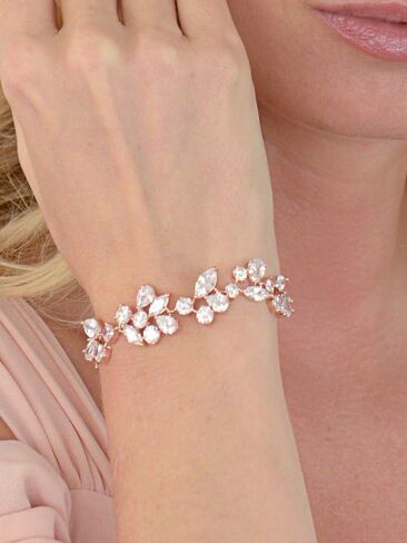 Mariell Mosaic Rose Gold CZ Wedding Bridal Bracelet 6 1/4" - Shorter Petite Length for Smaller Wrist in Kuwait