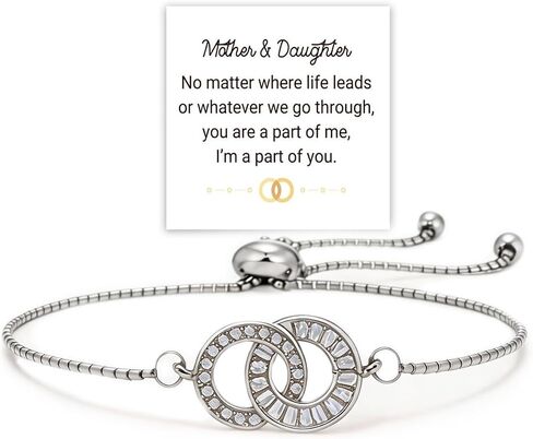 Mother & Daughter Linking Circles Bracelet for Women, Adjustable Silver Plated 18K Gold Circles Bracelet, Two Interlocking Infinity Double Circles Mother's Day Birthday Gift for Her in Saudi Arabia
