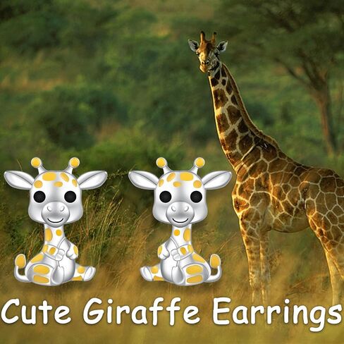 Cute Giraffe Earrings for Women - 925 Sterling Silver Animal Studs Earrings Unique Wildlife Gifts for Giraffe Lovers Jewelry for Birthday in Saudi Arabia