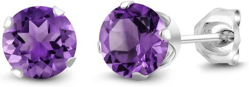 Gem Stone King 925 Sterling Silver Purple Amethyst Stud Earrings For Women Men | 1.00 Cttw | Gemstone Birthstone | Round 5MM in Saudi Arabia