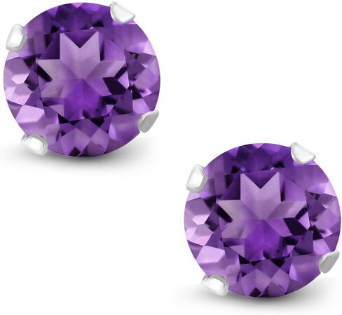 Gem Stone King 925 Sterling Silver Purple Amethyst Stud Earrings For Women Men | 1.00 Cttw | Gemstone Birthstone | Round 5MM in Saudi Arabia