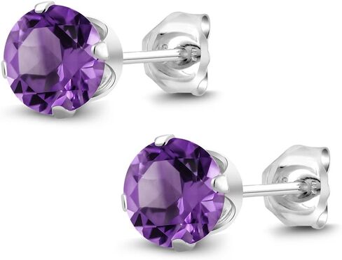 Gem Stone King 925 Sterling Silver Purple Amethyst Stud Earrings For Women Men | 1.00 Cttw | Gemstone Birthstone | Round 5MM in Saudi Arabia