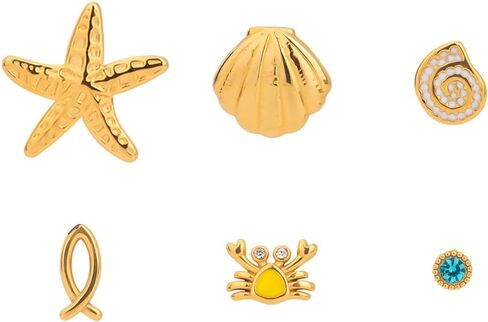 Stud Earrings for Women, 18K Gold Plated Starfish, Seashell, Crab & Conch Shell Flatback Hypoallergenic Earrings with Blue Stone in Kuwait