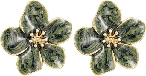 Gold Flower Statement Earrings for Women Boho Enamel White Large Flowers Chunky Daisy Floral Petal Lightweight Stud Earrings for Summer Spring Wedding Bridal Vacation Birthday Fashion Jewelry in Saudi Arabia
