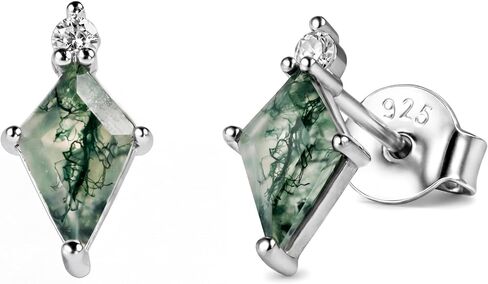 Moss Agate Earrings 14k Gold Plated 925 Sterling Silver Kite Shaped Hypoallergenic Stud Earrings Jewelry For Women in Kuwait