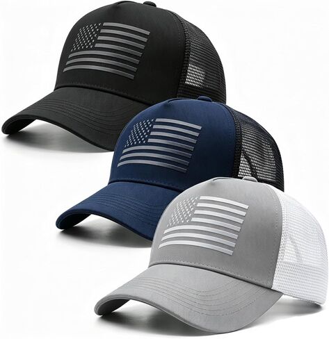 3 Pack American Flag Trucker Hat USA Snapback Mesh Baseball Cap for Men Women in Saudi Arabia