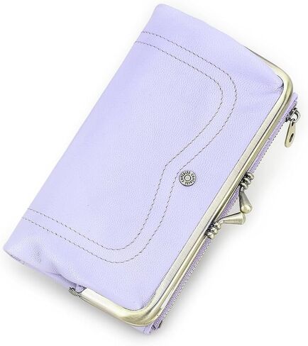 Women's Full Grain Goat Leather Kiss Lock Wallet Vintage Clutch with RFID Blocking Zipper Coin Purse (Blue) in Saudi Arabia