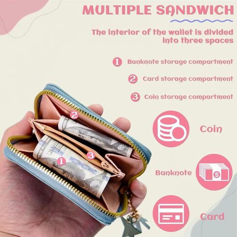 3 Pcs PU Leather Women Small Wallet with Zipper, Cute Slim Coin Purse with Star Pendant, Solid Color Wallet with Card Slots (Multicolor) in Kuwait