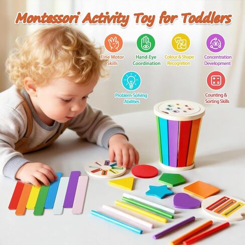 Montessori Toys for 1-3 Year Old, Wooden Color Sorting Learning Toys for Toddlers, Fine Motor Skills Matching Games,Sensory Development Educational Toy,18 Month+ Baby Boys Girls in Kuwait