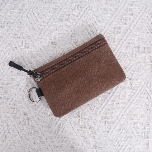 Card Holder Mini Durable Zipper Money Pocket Canvas Wallet Women Men(coffee) in Kuwait