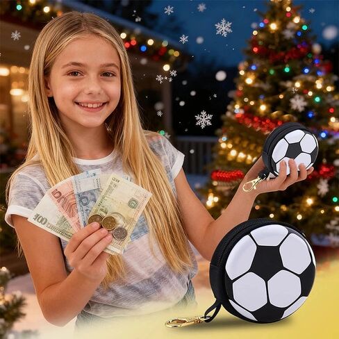 Soccer Ball Shaped Coin Purse with Keychain Mini Soccer Themed Wallet for Coins Cash Keys Sports Fan Players Accessory for Football Birthday Christmas Party Decoration in Kuwait