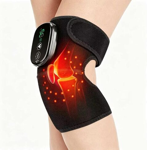 Knee Massager with Heat and Red Light, Knee Massager - Knee Heating Pad, Heated Knee Brace with 3 Heat & 3 Vibration, 5000 mAh, 1 Packs, Black in Saudi Arabia