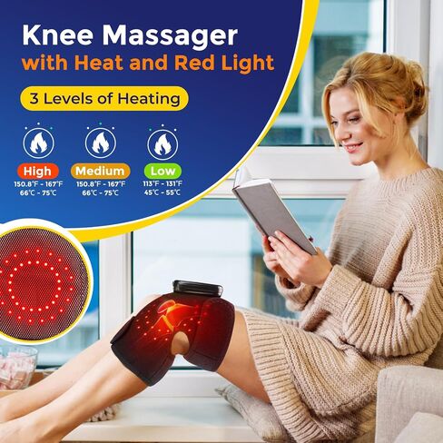 Knee Massager with Heat and Red Light, Knee Massager - Knee Heating Pad, Heated Knee Brace with 3 Heat & 3 Vibration, 5000 mAh, 1 Packs, Black in Saudi Arabia