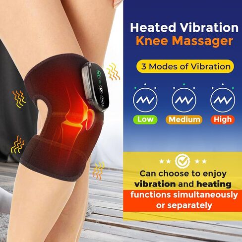 Knee Massager with Heat and Red Light, Knee Massager - Knee Heating Pad, Heated Knee Brace with 3 Heat & 3 Vibration, 5000 mAh, 1 Packs, Black in Saudi Arabia