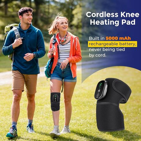 Knee Massager with Heat and Red Light, Knee Massager - Knee Heating Pad, Heated Knee Brace with 3 Heat & 3 Vibration, 5000 mAh, 1 Packs, Black in Saudi Arabia