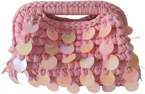 Jusavie Crochet Sequin Handwoven Crossbody Bag Women Cloud Boho Summer Beach Purse Travel Shoulder Bags Evening Clutch Purses in Saudi Arabia
