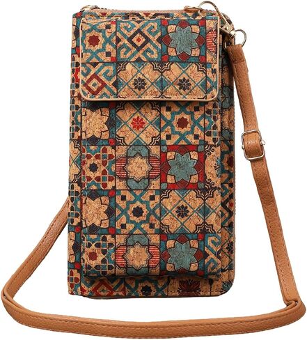 Small Phone Shoulder Bag, Cork Women's Phone Wallet with Card Slots, Shoulder Strap, For Cell Phones less than 6.9" in Kuwait