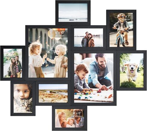 إطارات صور SONGMICS، مجموعة إطارات صور مجمعة مكونة من 10، اثنان 8 × 10، أربعة 5 × 7، أربعة 4 × 6، عرض معرض الحائط، تجميع بدون أدوات، حبر أسود URPF100BZ01 in Kuwait