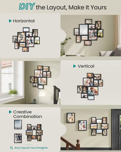 إطارات صور SONGMICS، مجموعة إطارات صور مجمعة مكونة من 10، اثنان 8 × 10، أربعة 5 × 7، أربعة 4 × 6، عرض معرض الحائط، تجميع بدون أدوات، حبر أسود URPF100BZ01 in Kuwait