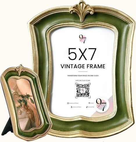 97 إطارات صور عتيقة صغيرة مقاس 5 × 7 - إطار مزخرف قديم مقاس 5 × 7، إطار عتيق مقاس 5 × 7، إطارات صور فريدة باللون الأخضر الداكن مع واجهة زجاجية للطاولة والتعليق على الحائط، ديكور حائط عتيق in Kuwait