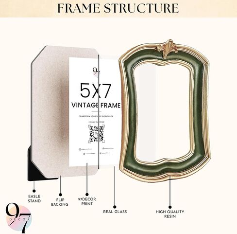 97 إطارات صور عتيقة صغيرة مقاس 5 × 7 - إطار مزخرف قديم مقاس 5 × 7، إطار عتيق مقاس 5 × 7، إطارات صور فريدة باللون الأخضر الداكن مع واجهة زجاجية للطاولة والتعليق على الحائط، ديكور حائط عتيق in Kuwait