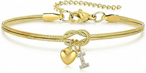 18K Gold Plated Initial Bracelet for Women, Dainty Snake Chain Letter Bracelet, A-Z Alphabet & Heart Pendant, Stainless Steel Adjustable Personalized Jewelry Gift in Saudi Arabia