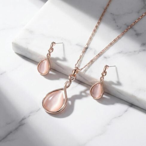 Rose Gold Jewelry Set, Elegant Pearl Necklace and Earrings, Classic Design for Various Occasions, Sturdy Materials and Comfortable Wear in Saudi Arabia