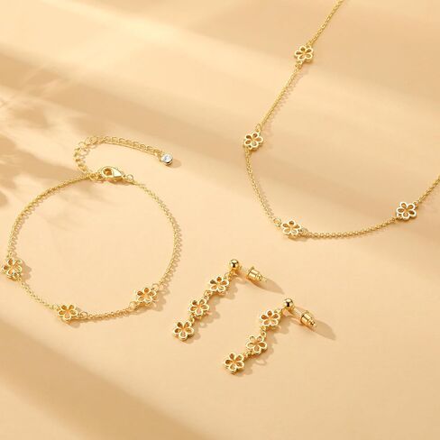 Gold Jewelry Set for Women, Dainty 14K Gold Plated Necklace and Earring Set with Drop Earrings, Bracelets, Choker Necklace -Gold Jewelry Set Wedding Jewelry Gift in Saudi Arabia