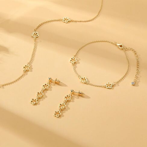 Gold Jewelry Set for Women, Dainty 14K Gold Plated Necklace and Earring Set with Drop Earrings, Bracelets, Choker Necklace -Gold Jewelry Set Wedding Jewelry Gift in Saudi Arabia