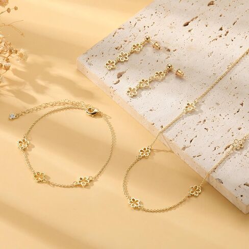 Gold Jewelry Set for Women, Dainty 14K Gold Plated Necklace and Earring Set with Drop Earrings, Bracelets, Choker Necklace -Gold Jewelry Set Wedding Jewelry Gift in Saudi Arabia