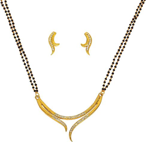 Touchstone Indian Bollywood Style Rhinestone Zirconia CZs Black Beads Symbolic Designer Jewelry Mangalsutra Set in Gold Or White Tone for Women. in Kuwait