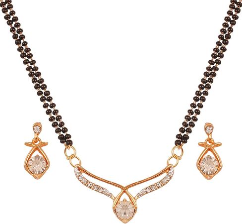 Touchstone Indian Bollywood Style Rhinestone Zirconia CZs Black Beads Symbolic Designer Jewelry Mangalsutra Set in Gold Or White Tone for Women. in Kuwait