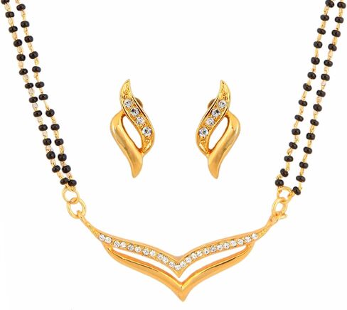 Touchstone Indian Bollywood Style Rhinestone Zirconia CZs Black Beads Symbolic Designer Jewelry Mangalsutra Set in Gold Or White Tone for Women. in Kuwait