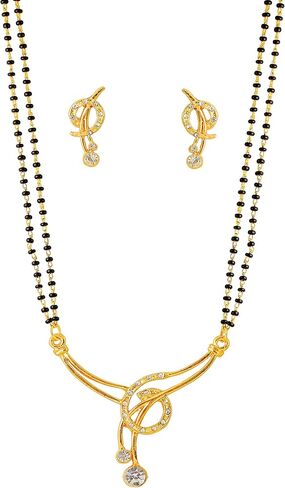 Touchstone Indian Bollywood Style Rhinestone Zirconia CZs Black Beads Symbolic Designer Jewelry Mangalsutra Set in Gold Or White Tone for Women. in Kuwait
