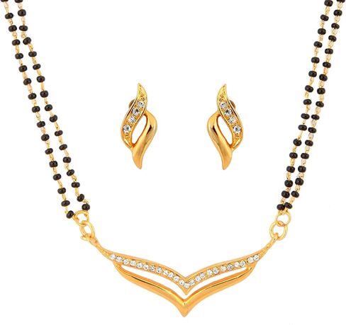 Touchstone Indian Bollywood Style Rhinestone Zirconia CZs Black Beads Symbolic Designer Jewelry Mangalsutra Set in Gold Or White Tone for Women. in Kuwait