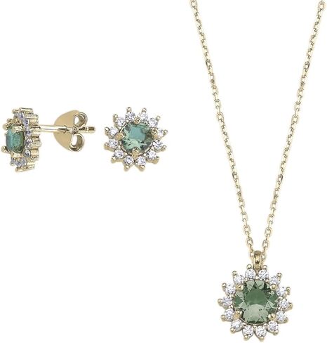 GARVIS Round CZ Color-Changing Diaspore Set; Necklace and Earrings: 925 Sterling Silver Chain; Natural Rare Turkish Stone Sultanit: Elegant Jewelry Gift for Women in Saudi Arabia