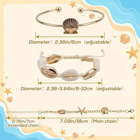 Mikovivi 5pcs Summer Beach Bracelet Set for Women, Summer Beach Seashell Starfish Pearl Seaside Jewelry for Holiday Vacation Gift in Kuwait