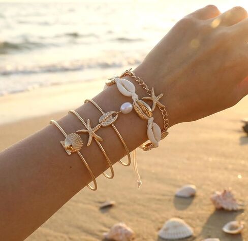 Mikovivi 5pcs Summer Beach Bracelet Set for Women, Summer Beach Seashell Starfish Pearl Seaside Jewelry for Holiday Vacation Gift in Kuwait