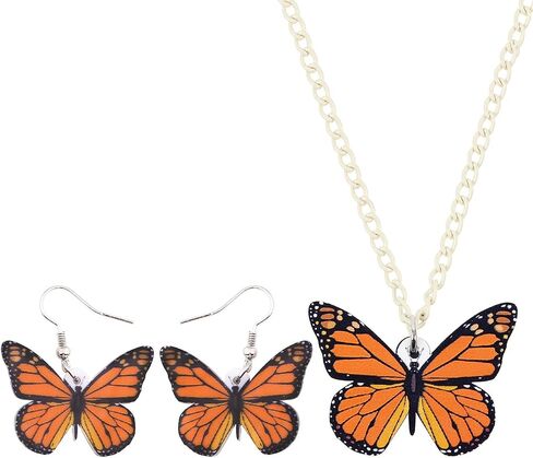 NEWEI Acrylic Monarch Necklace Earrings Charms Morpho Butterfly Jewelry Sets Insect Dangle Drop Pendant for Women Summer Accessories in Kuwait