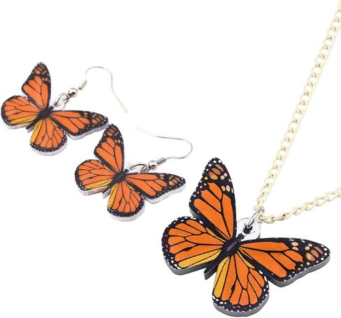 NEWEI Acrylic Monarch Necklace Earrings Charms Morpho Butterfly Jewelry Sets Insect Dangle Drop Pendant for Women Summer Accessories in Kuwait