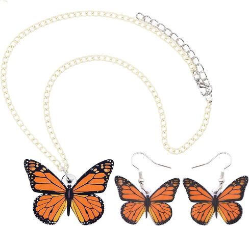 NEWEI Acrylic Monarch Necklace Earrings Charms Morpho Butterfly Jewelry Sets Insect Dangle Drop Pendant for Women Summer Accessories in Kuwait