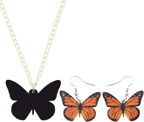 NEWEI Acrylic Monarch Necklace Earrings Charms Morpho Butterfly Jewelry Sets Insect Dangle Drop Pendant for Women Summer Accessories in Kuwait