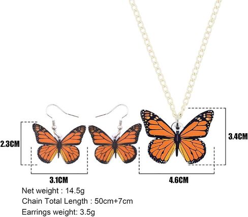 NEWEI Acrylic Monarch Necklace Earrings Charms Morpho Butterfly Jewelry Sets Insect Dangle Drop Pendant for Women Summer Accessories in Kuwait