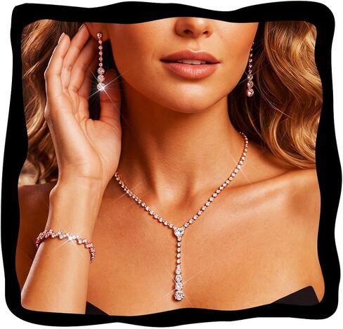 GORAIS Rhinestone Necklace Silver Wedding Jewelry Sets Prom Bridal Costume Jewelry for Women and Brides in Kuwait