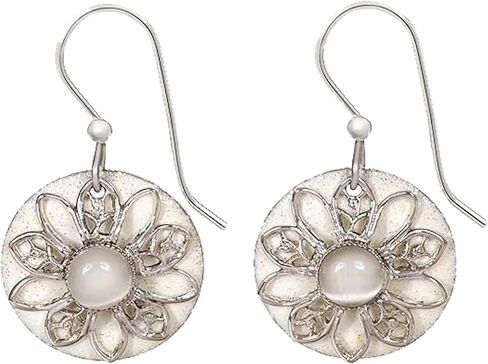 Silver Forest- Silver Flower on Sparkling White Round Pierced Earrings NE-1690B in Kuwait