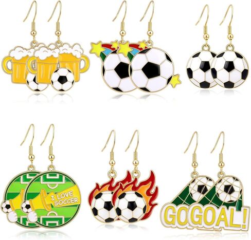 Soccer Earrings Set for Women 6 Pairs Enamel Football Dangle Earrings Sports Fan Jewelry for Game Day FIFA World Cup 2026 Inspired Accessories Cute Soccer Gifts in Saudi Arabia