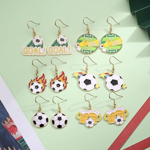 Soccer Earrings Set for Women 6 Pairs Enamel Football Dangle Earrings Sports Fan Jewelry for Game Day FIFA World Cup 2026 Inspired Accessories Cute Soccer Gifts in Saudi Arabia